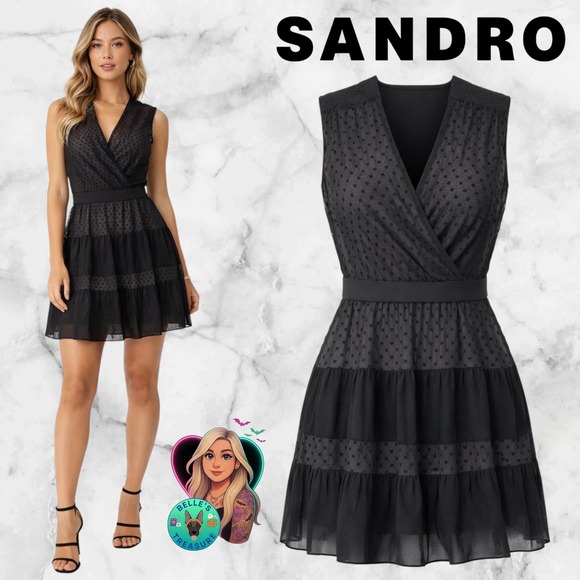 Sandro Dresses & Skirts - Sandro Paris Women's Small Black Swiss Dot Tiered Ruffle Dress Coquette Luxury